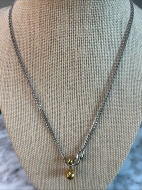 Two-Tone Double Bead Pendant Necklace - Silver Chain with Gold Bead